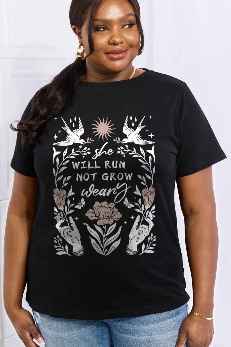 Simply Love Full Size SHE WILL RUN NOT GROW WEARY Graphic Cotton Tee