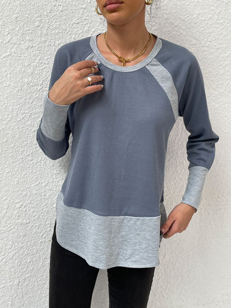 T-shirt à manches raglan et col rond en tricot gaufré