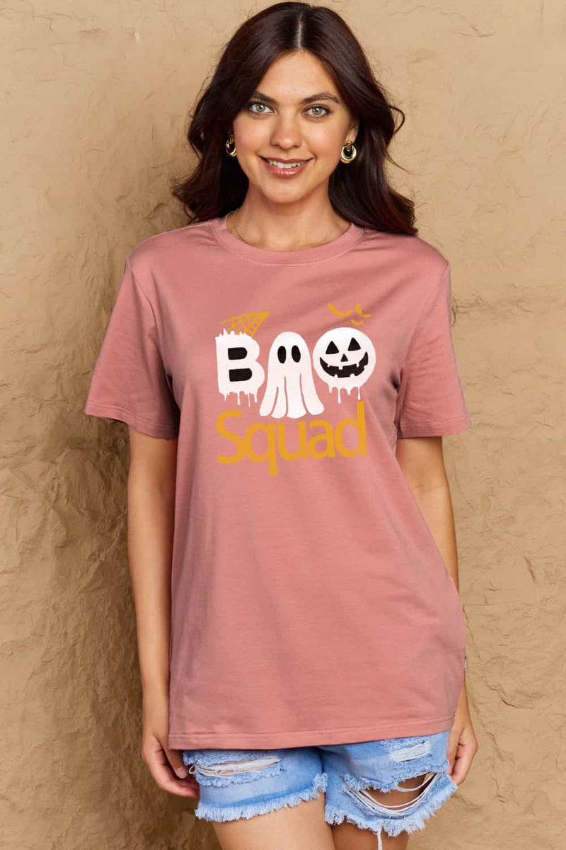 Camiseta de algodón con estampado BOO SQUAD de tamaño completo de Simply Love