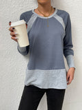 Waffle-Knit Round Neck Raglan Sleeve Tee