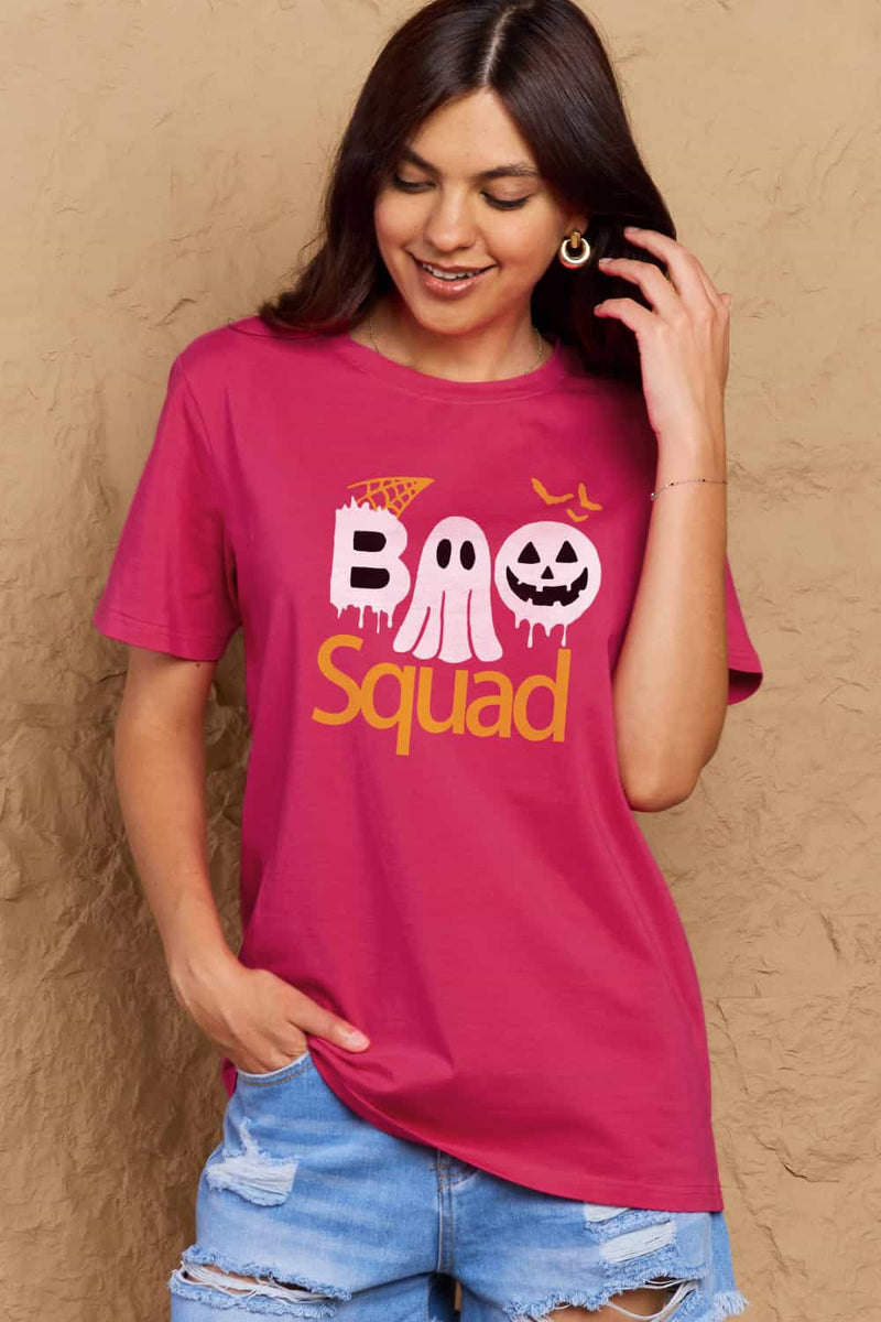 Camiseta de algodón con estampado BOO SQUAD de tamaño completo de Simply Love