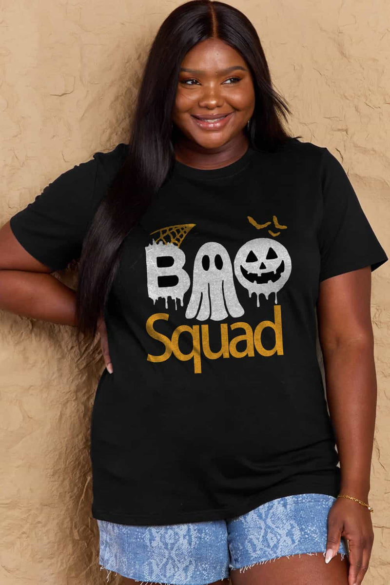 Camiseta de algodón con estampado BOO SQUAD de tamaño completo de Simply Love