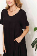 Vestido escalonado con mangas con volante y cuello en V de Double Take