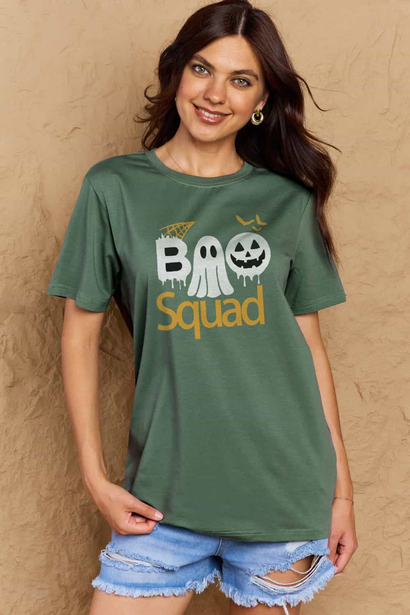 Camiseta de algodón con estampado BOO SQUAD de tamaño completo de Simply Love