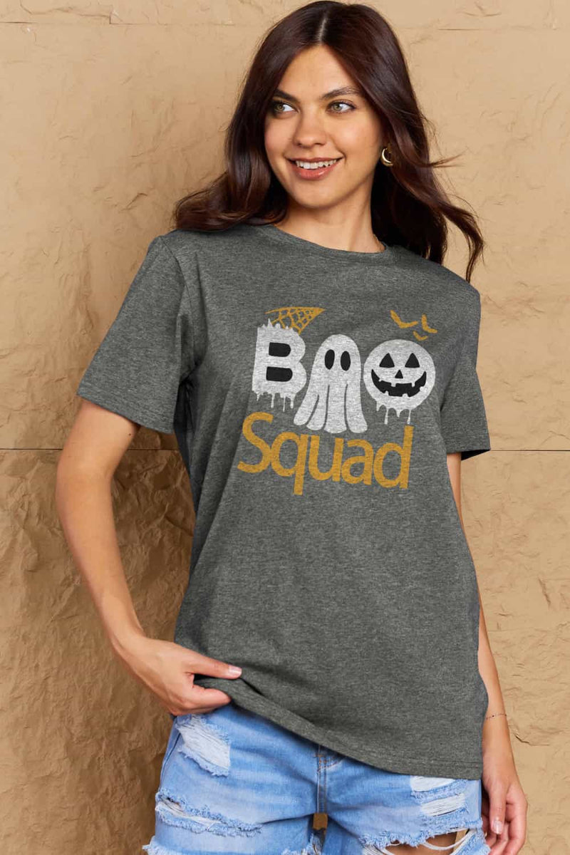 Camiseta de algodón con estampado BOO SQUAD de tamaño completo de Simply Love