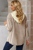 Veste en velours côtelé à capuche avec boutons-pression sur le devant