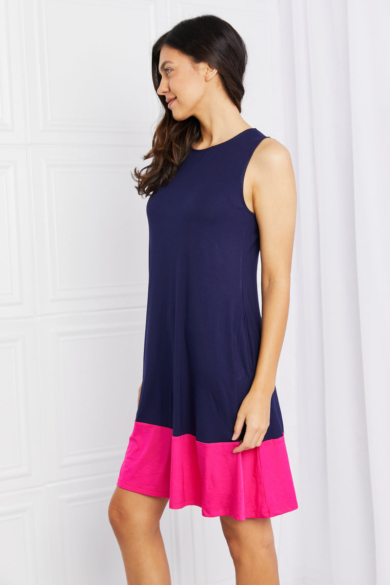 Yelete Mini vestido sin mangas de dos tonos de tamaño completo con bolsillos