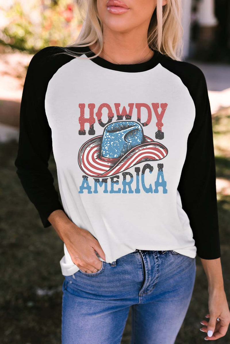T-shirt graphique HOWDY AMERICA à manches raglan et col rond