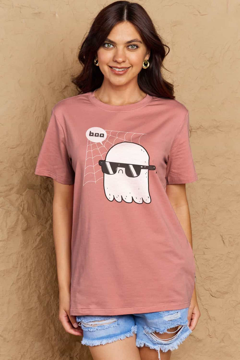 Camiseta de algodón con gráfico BOO de tamaño completo de Simply Love
