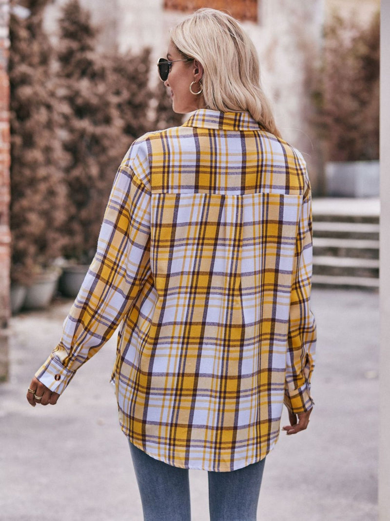 Chemise longue à carreaux à épaules tombantes