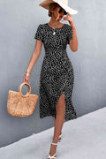Robe midi imprimée à fente et découpe (ceinture non incluse)