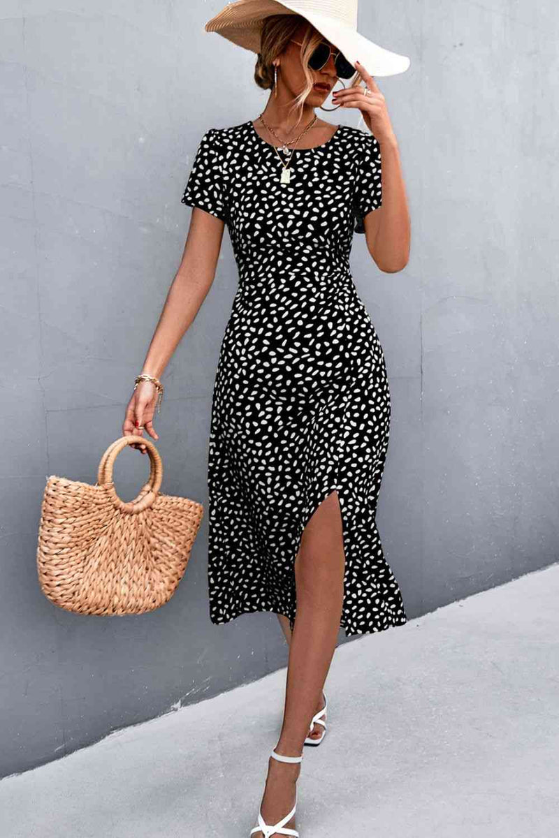 Robe midi imprimée à fente et découpe (ceinture non incluse)