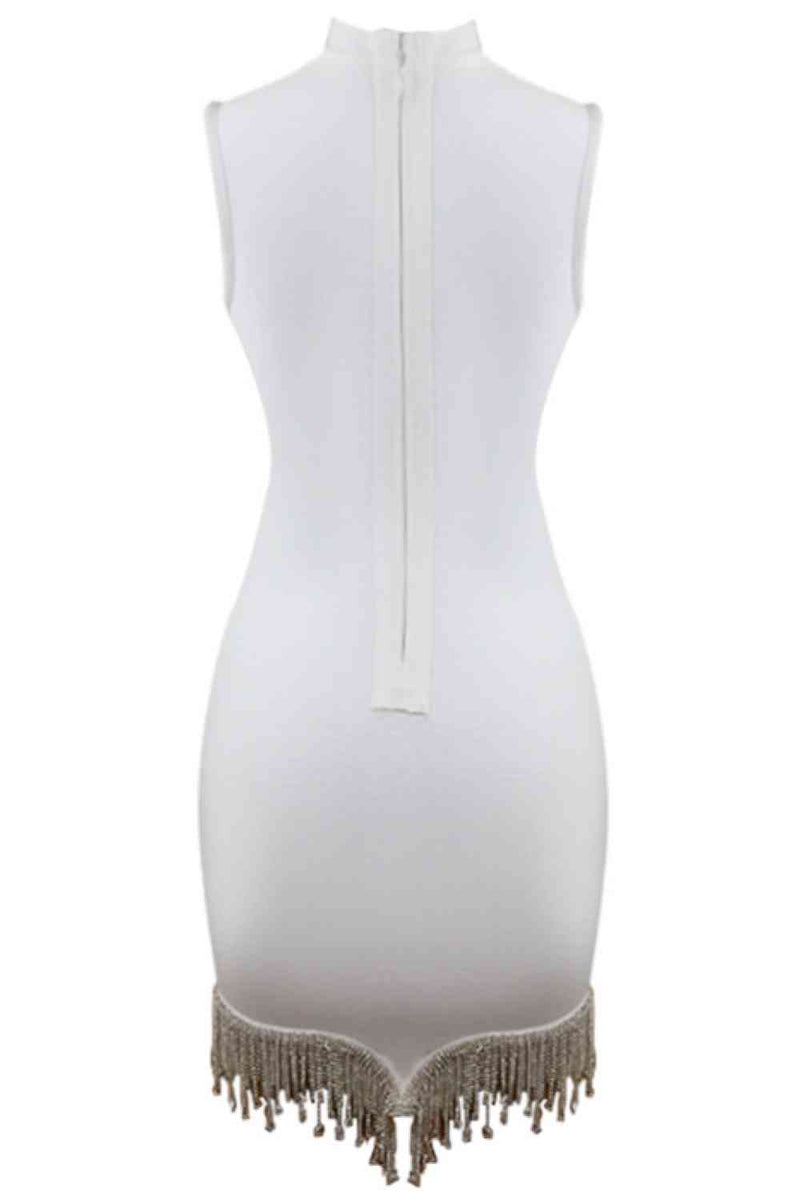 Vestido ajustado con dobladillo con borlas de diamantes de imitación