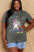 Simply Love Camiseta de algodón gráfica de tamaño completo AUNTICORN COMO UNA TÍA NORMAL PERO MÁS IMPRESIONANTE