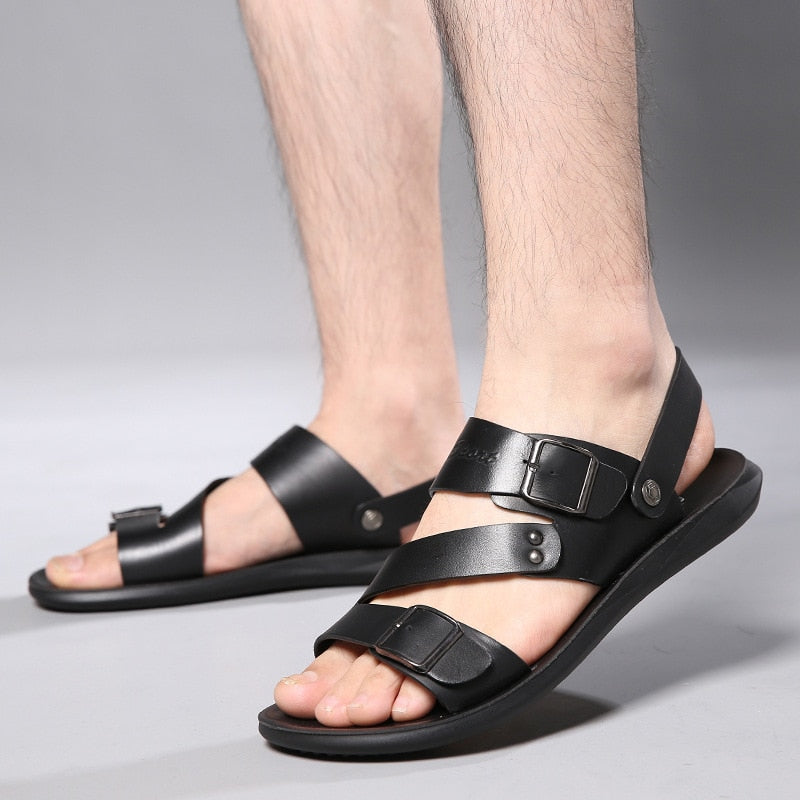 CONC Sandales en similicuir de couleur unie pour hommes 
