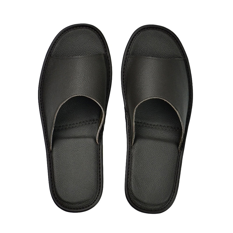 Sandales pantoufles d'intérieur en cuir véritable pour hommes 