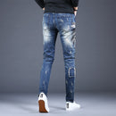 Jean Slim Homme Bleu Patch Délavé Coupe Slim 