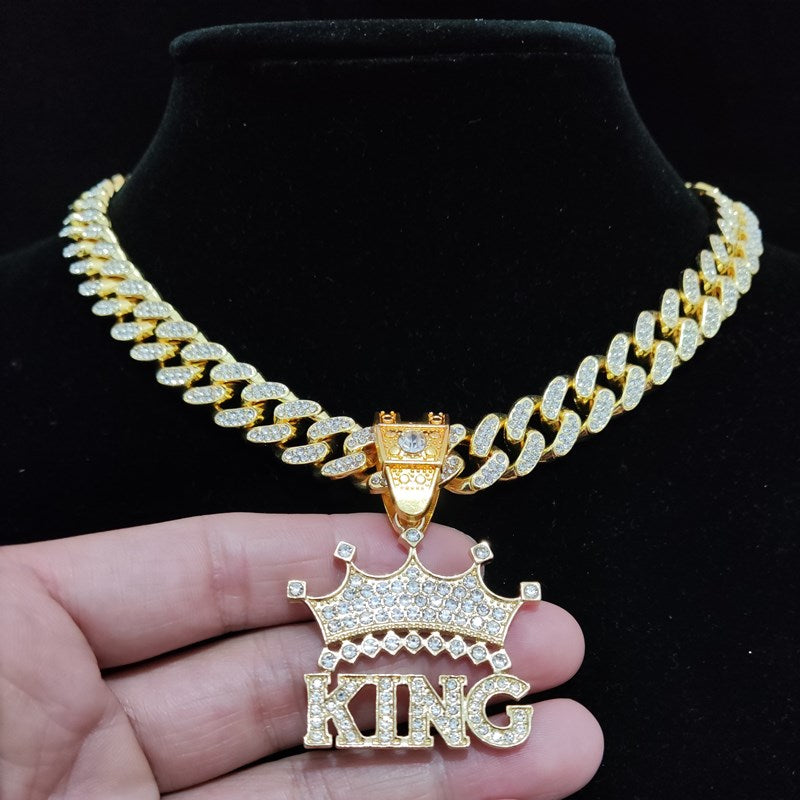 CROWN Pendentif pour homme Iced Out Collier