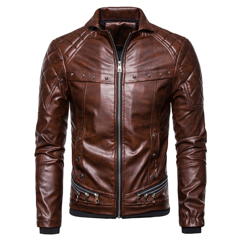 Veste à col en fourrure en cuir PU de style punk pour hommes 