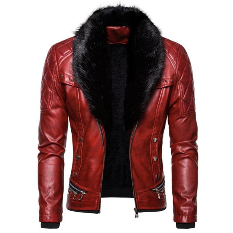 Men's Punk Style  PU Leather Fur Collar Jacket