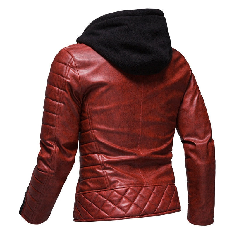 AYBER Men's Fashionista PU Chaqueta con Capucha de Cuero Sintético