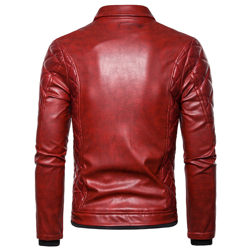 Chaqueta con cuello de piel de cuero PU estilo punk para hombre