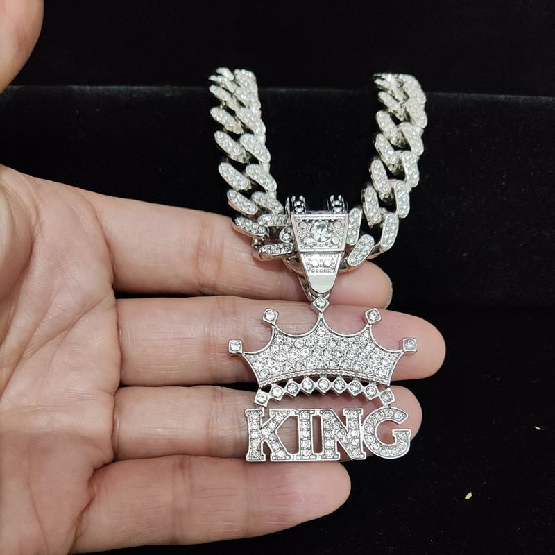 CROWN Pendentif pour homme Iced Out Collier