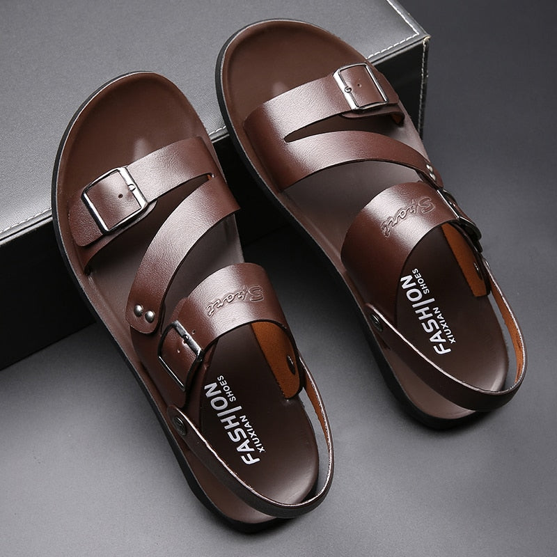 CONC Men's Solid Color Faux Leather Sandals