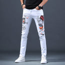Jean Slim Stretch Homme Blanc Brodé 