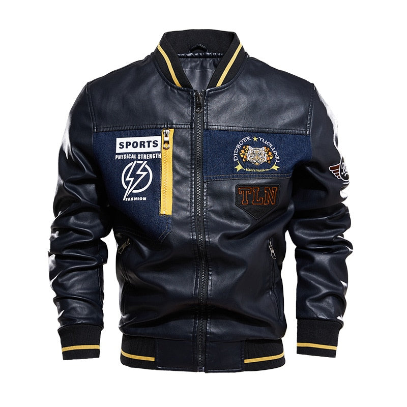 Men's Embroidery Fleece Inside Faux Leather Jacket