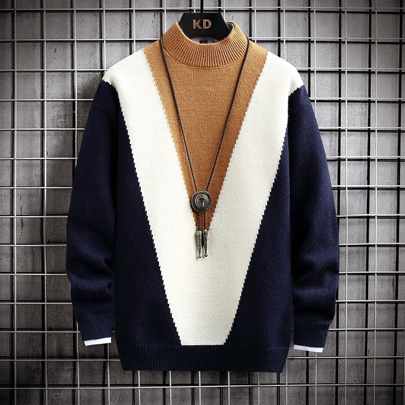 Men's Slim Fit Color Block Cashmere Pullover