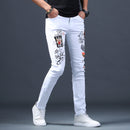 Jean Slim Stretch Homme Blanc Brodé 