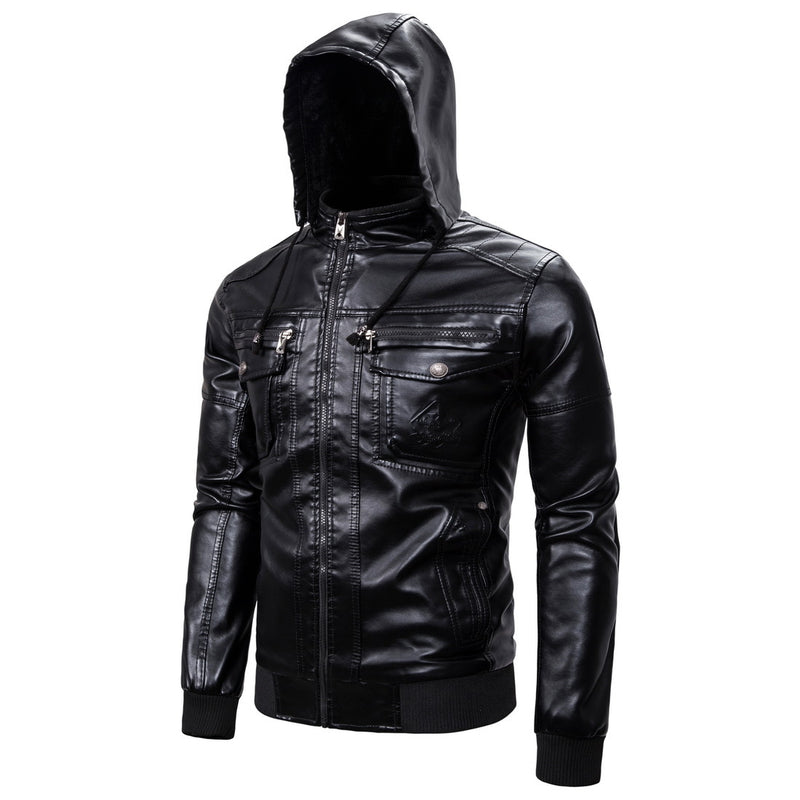 Chaqueta de cuero PU para motocicleta Otoño Invierno para hombre