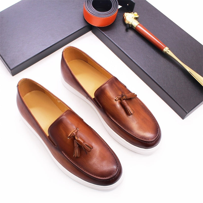 Men's Genuine Leather Handmade Tassel Flat Shoes