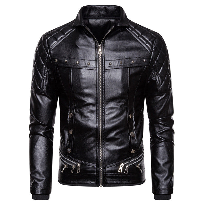 Veste à col en fourrure en cuir PU de style punk pour hommes 