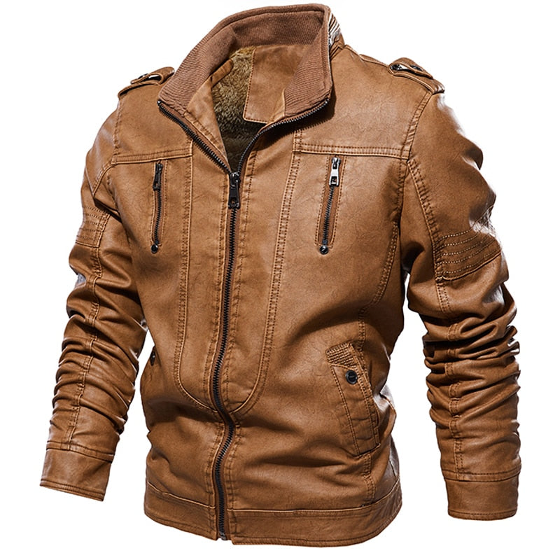 Veste en cuir PU intérieur polaire rétro pour hommes 