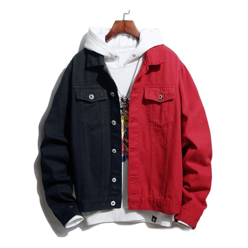 Men's Patchwork Collar Outwear Denim Jacket