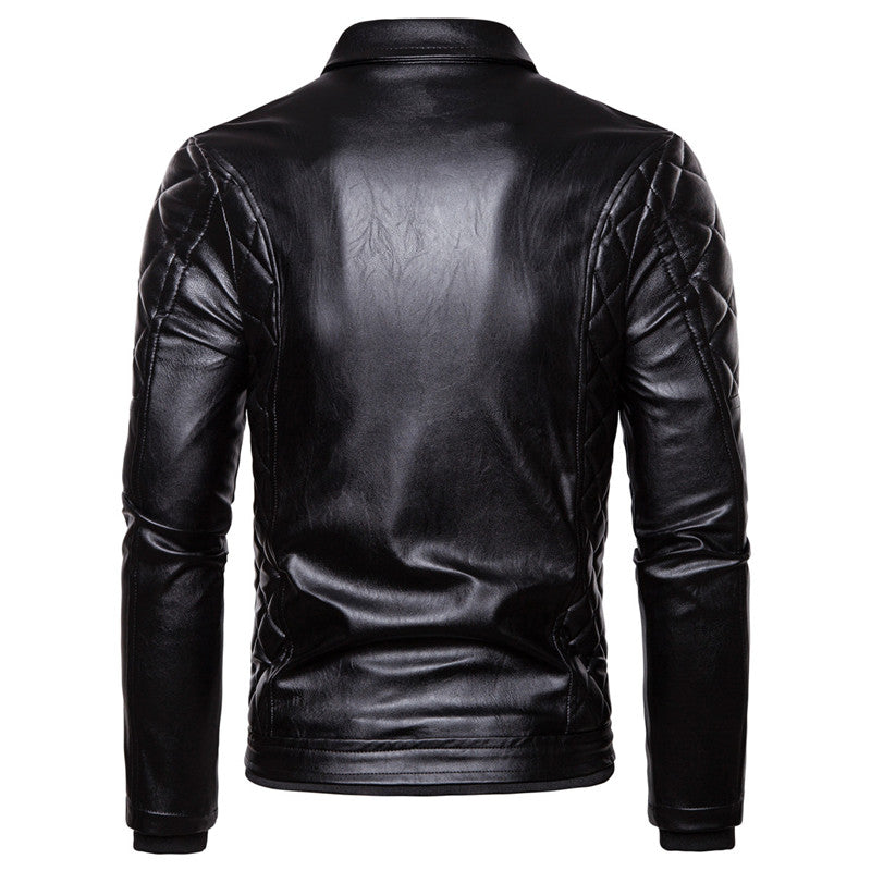 Chaqueta con cuello de piel de cuero PU estilo punk para hombre