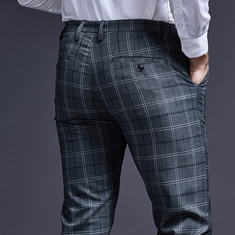 LARA Men's Slim Fit Plaid Formal Suit Pants