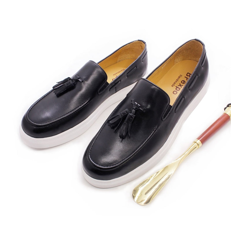 Men's Genuine Leather Handmade Tassel Flat Shoes