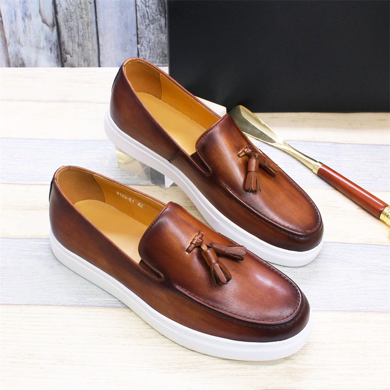 Chaussures plates à pampilles faites à la main en cuir véritable pour hommes 