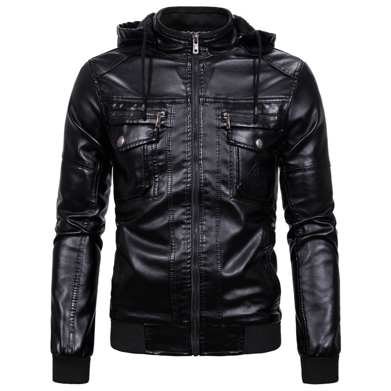 Veste en cuir PU de moto automne-hiver pour hommes 