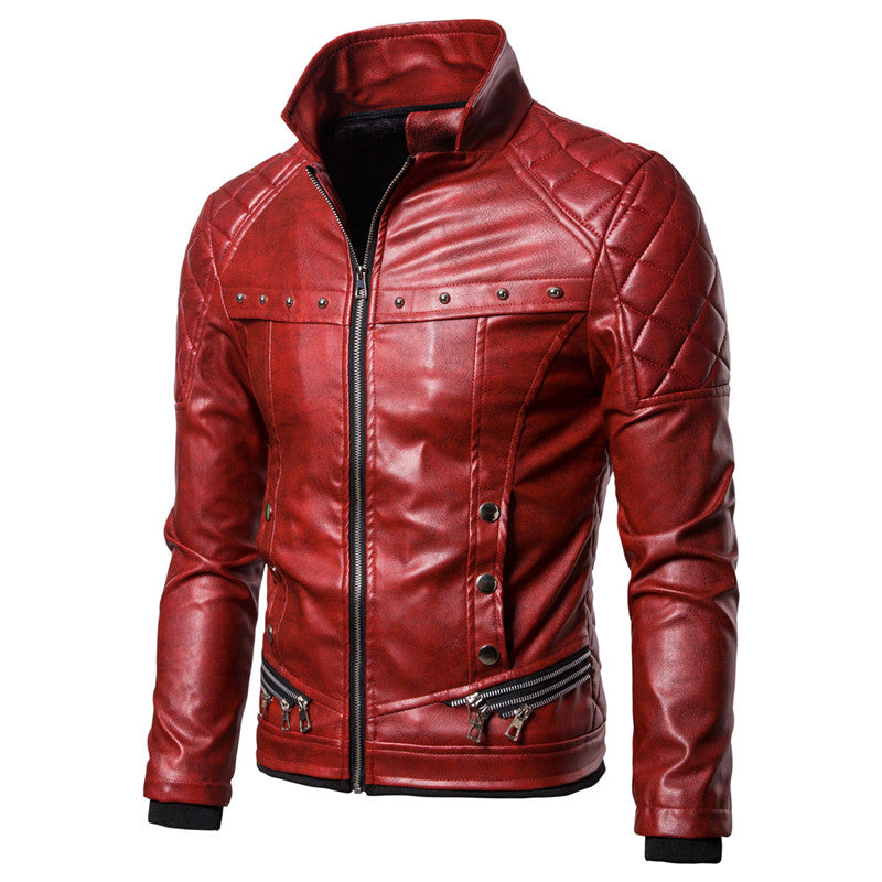 Veste à col en fourrure en cuir PU de style punk pour hommes 