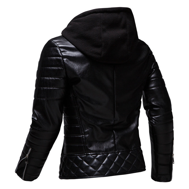 AYBER Men's Fashionista PU Faux Leather Hooded Jacket