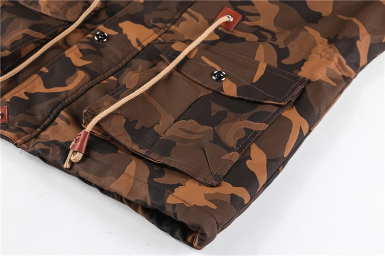 Men's Faux Leather Fleece Camouflage Jacket