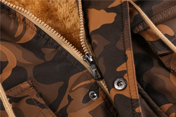 Veste camouflage en polaire imitation cuir pour homme 