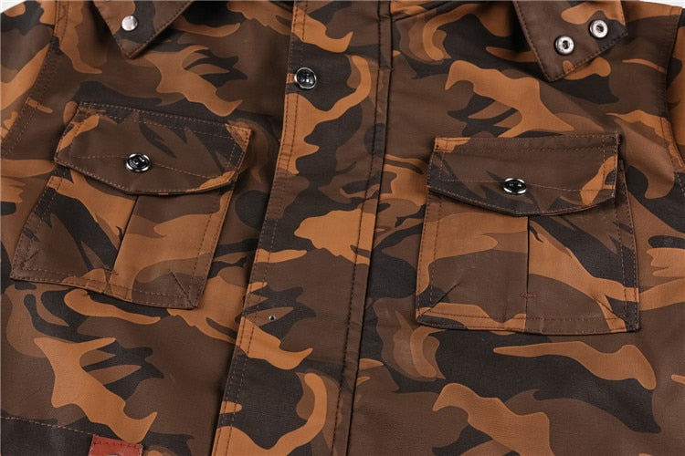 Men's Faux Leather Fleece Camouflage Jacket