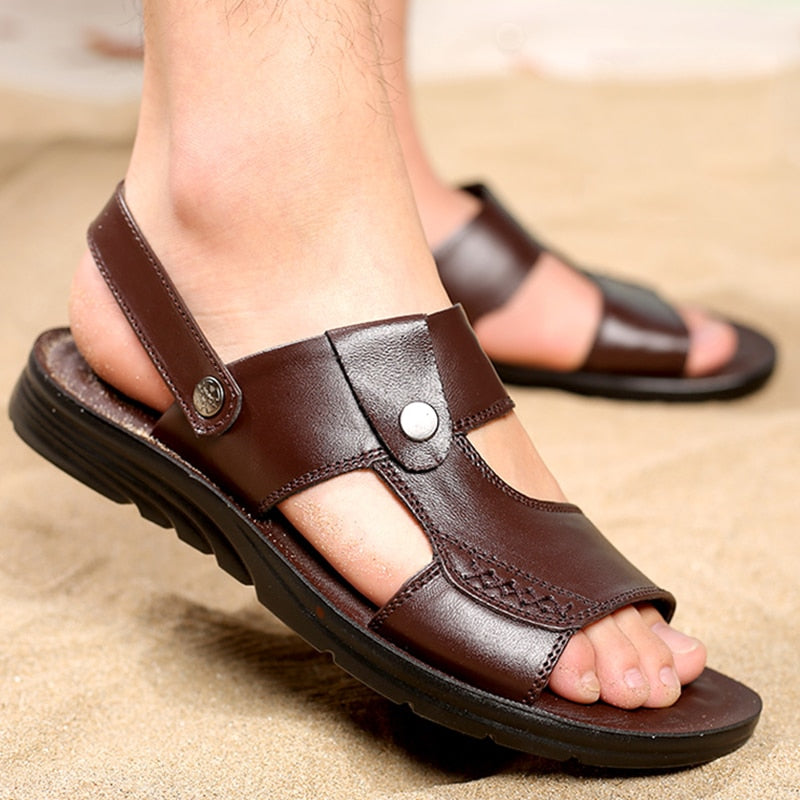 Sandalias para caminar de cuero genuino de moda para hombres
