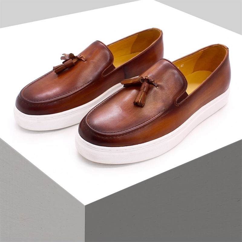 Chaussures plates à pampilles faites à la main en cuir véritable pour hommes 