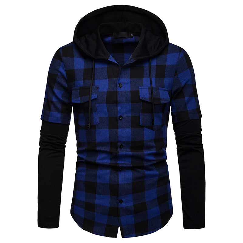 VAC Men's Casual Slim Fit Flannel Hooded Shirt